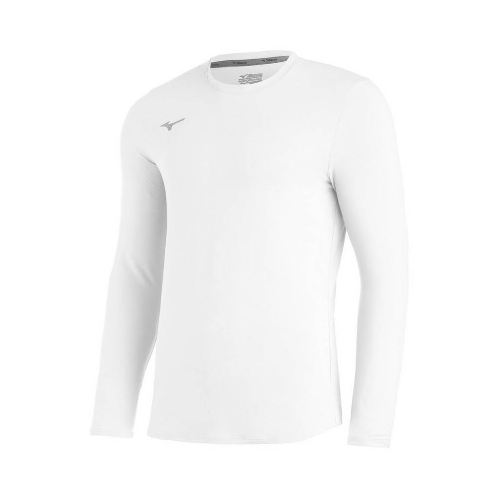 Mizuno Men's Comp Diamond Long Sleeve Crew Baseball Tops White (350638-SCY)